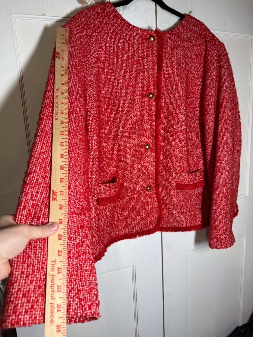 Talbots Tweed Fringed BlazerJacket White and Blue Wool Size 24W Gold Buttons - Picture 7 of 10